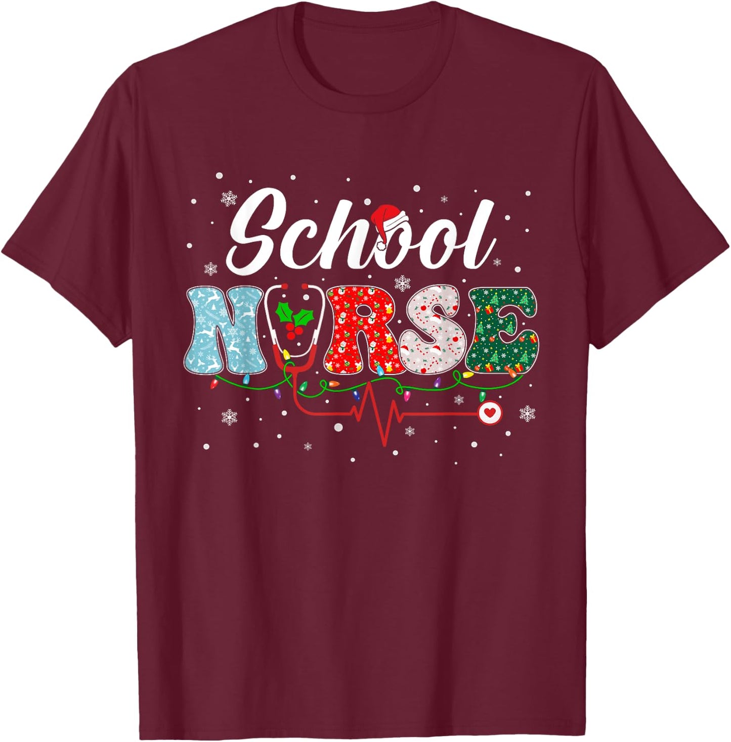 Love School Nurse Life Snowman Christmas Nurse Xmas Pajama T-Shirt - T-Shirt | Maroon