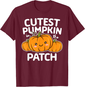 Cutest Pumpkin In The Patch Halloween Thanksgiving Boy Girl T-Shirt - T-Shirt | Maroon