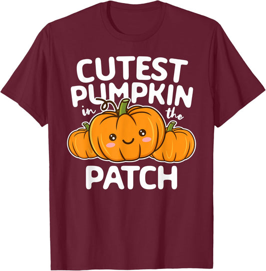 Cutest Pumpkin In The Patch Halloween Thanksgiving Boy Girl T-Shirt - T-Shirt | Maroon