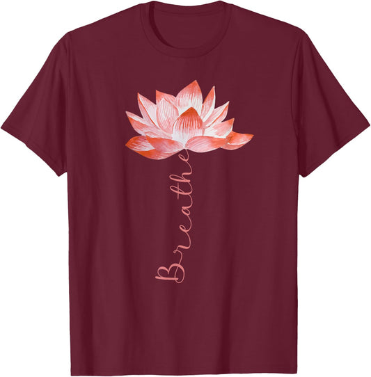 Pink Lotus Flower Yoga Breathe Meditation Yoga Lover T-Shirt - T-Shirt | Maroon