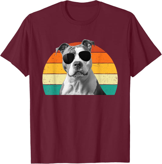 Retro Groovy Pitbull Terrier - Pet Trainer Pittie Dog Lover T-Shirt - T-Shirt | Maroon