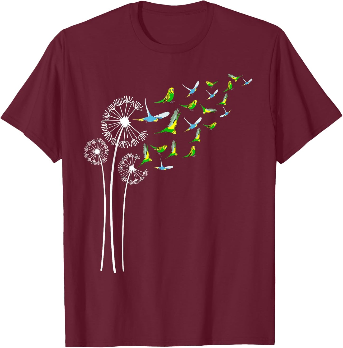 Budgie Dandelion Flower For Dandelions and Parakeet Lover T-Shirt - T-Shirt | Maroon