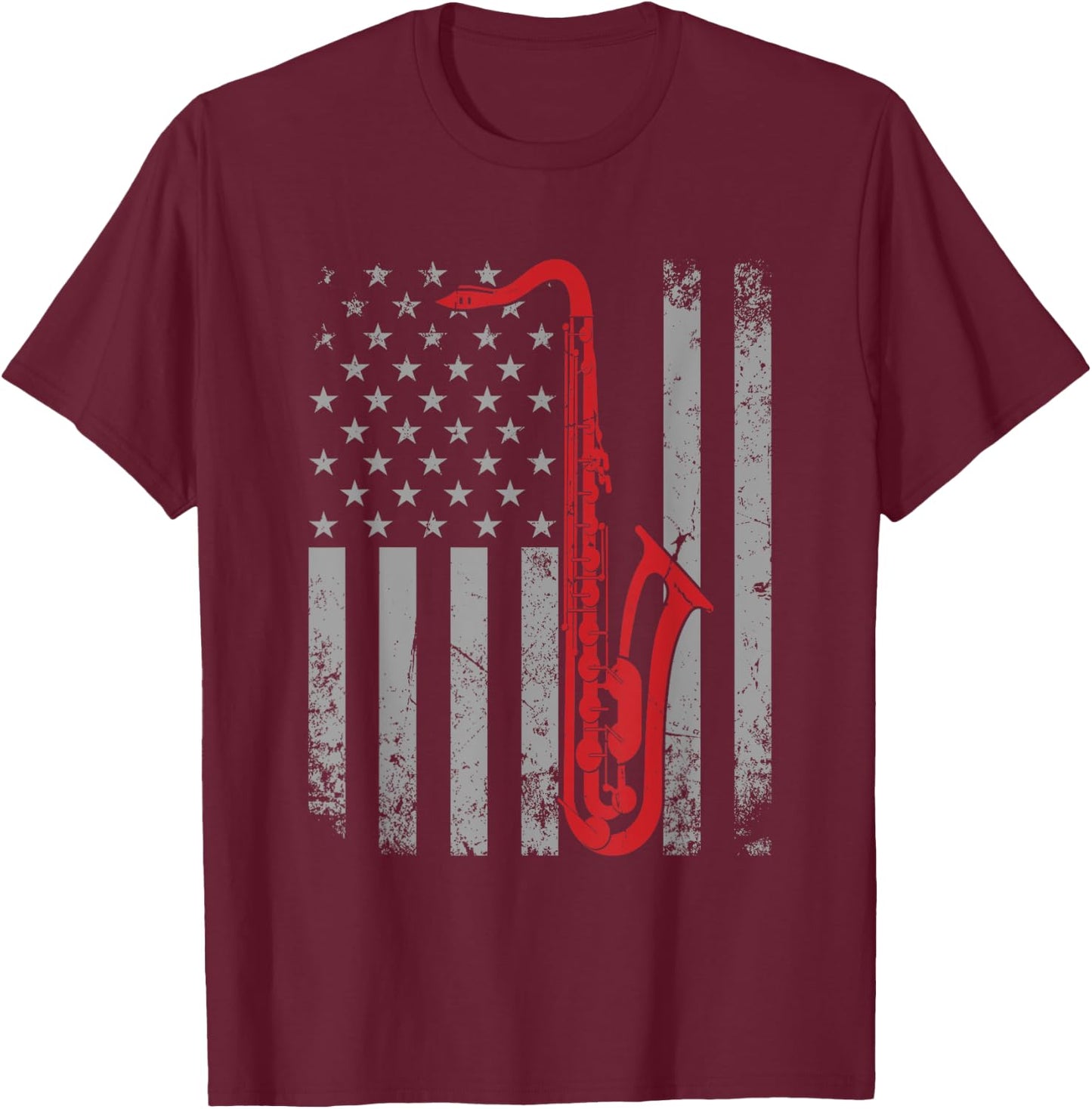 Saxophone Musician Jazz Music American Flag For Saxophonist Women Kids Men T-Shirt - T-Shirt | Maroon