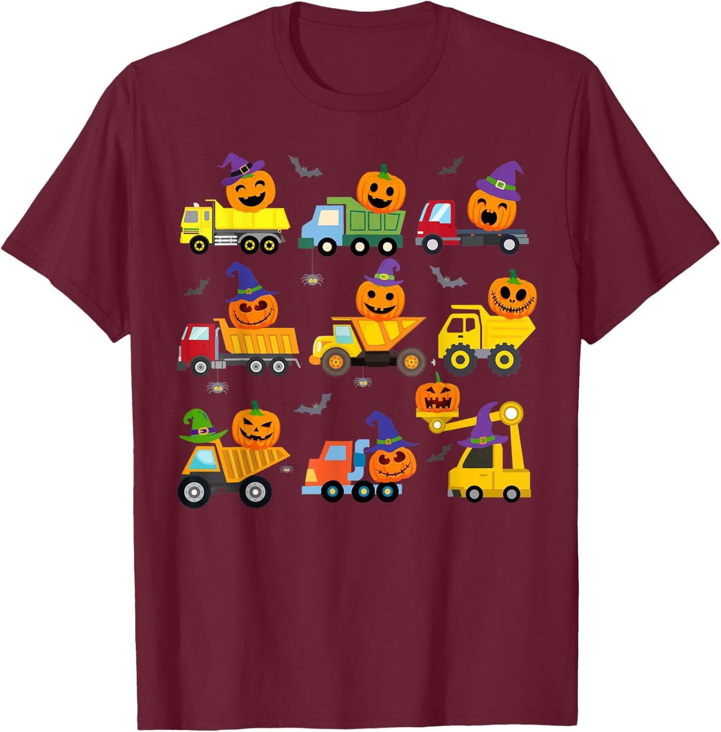 Construction Vehicle Halloween Crane Truck Pumpkin Boys Kids T-Shirt - T-Shirt | Maroon