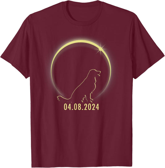 Total Solar Eclipse Golden Retriever Lover April 8 2024 T-Shirt - T-Shirt | Maroon