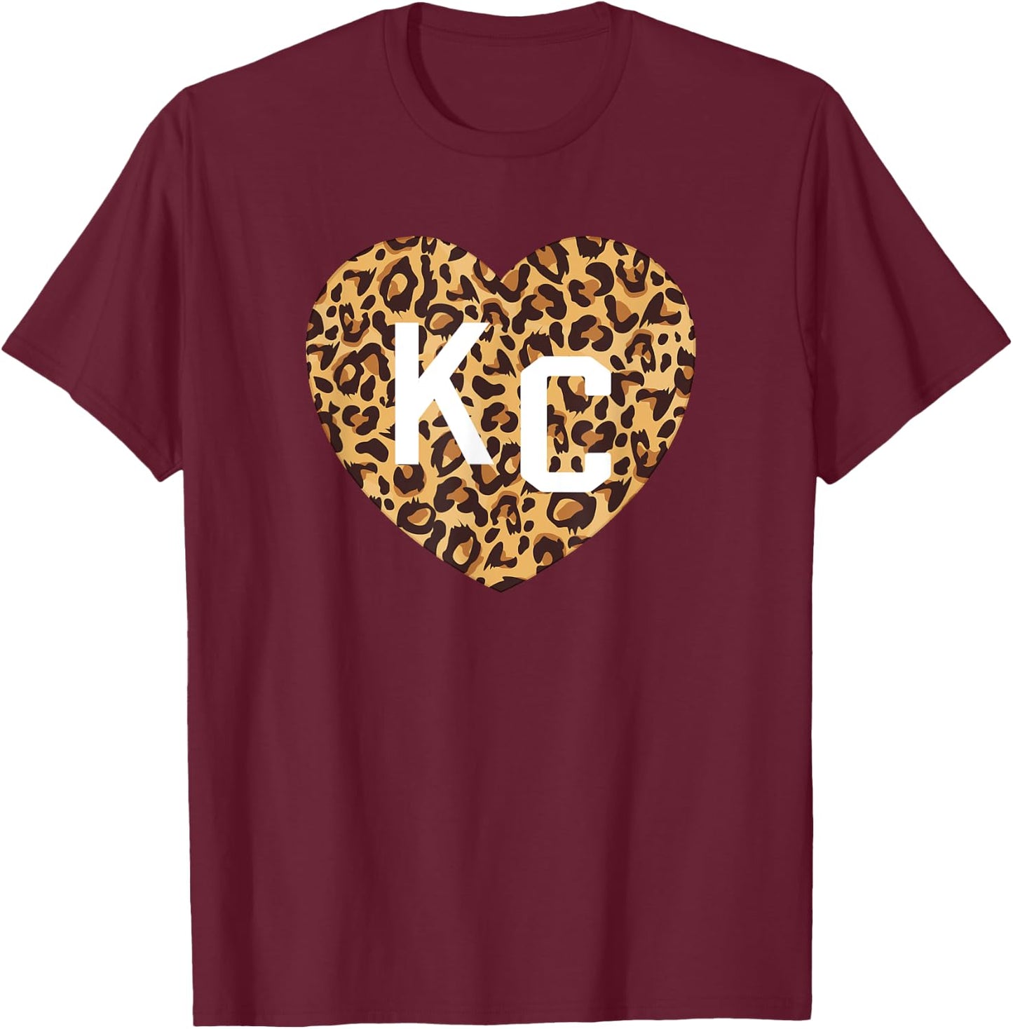 Heart KC Cheetah Leopard Pattern Brown Yellow Spots Heart Kc T-Shirt - T-Shirt | Maroon
