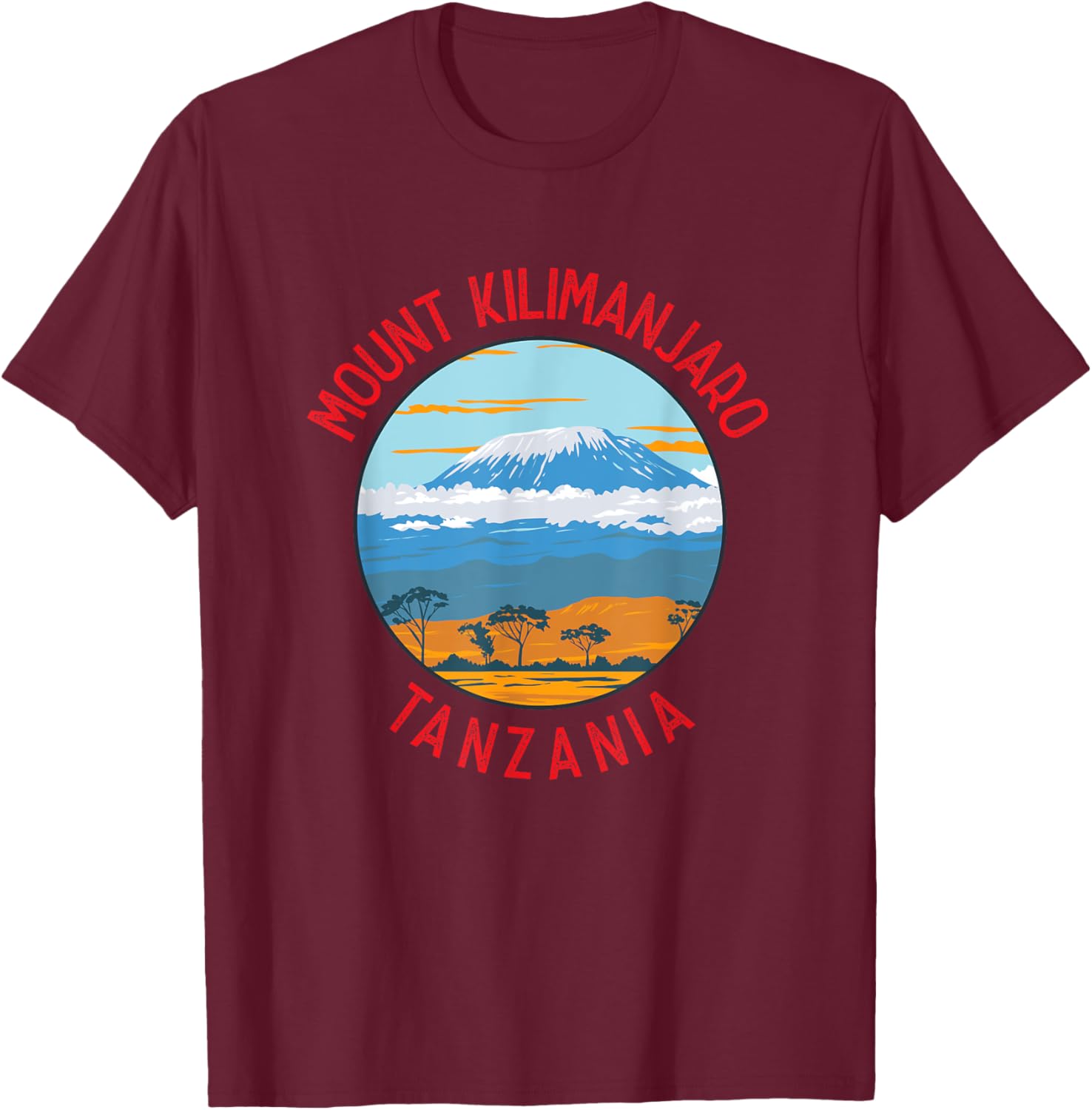 Mount Kilimanjaro Tanzania Distressed Circle Vintage T-Shirt - T-Shirt | Maroon