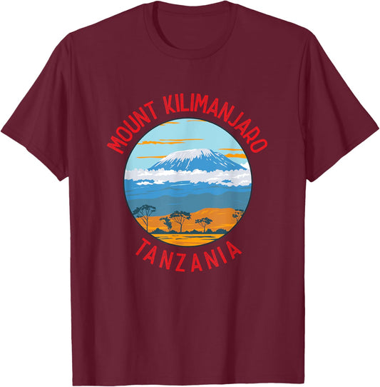 Mount Kilimanjaro Tanzania Distressed Circle Vintage T-Shirt - T-Shirt | Maroon