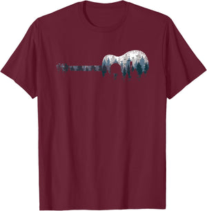 Acoustic Guitar Landscape Forest Musician Guitarist Men T-Shirt - T-Shirt | Maroon