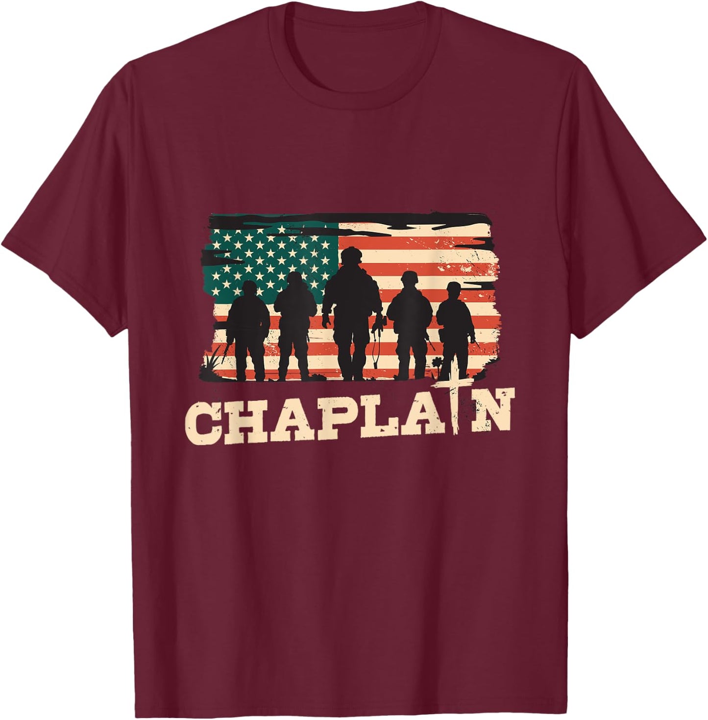 Military Chaplain US Flag Chaplain T-Shirt - T-Shirt | Maroon