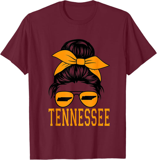 Tennessee State Kids Orange USA Messy Bun Hair TN T-Shirt - T-Shirt | Maroon
