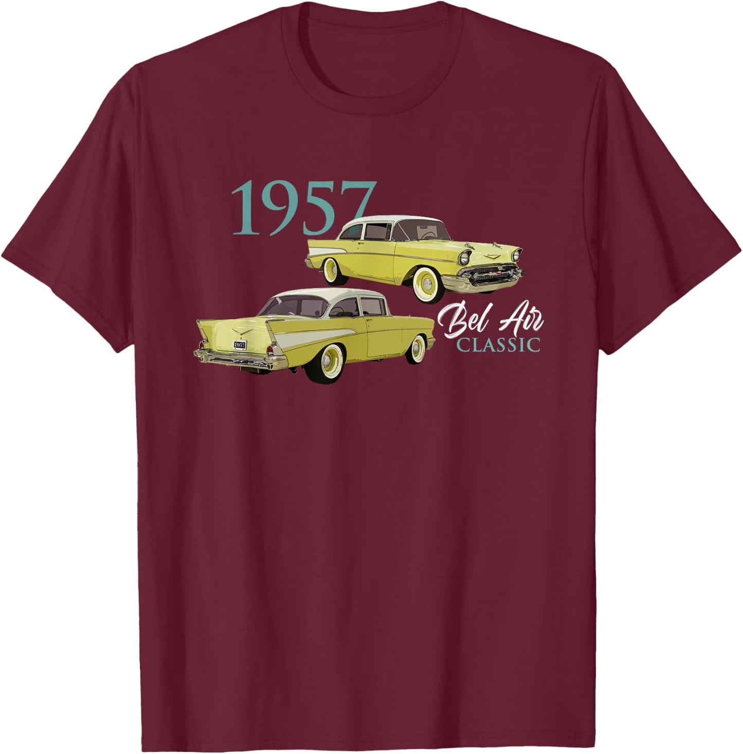 Vintage Cars, Classic Cars, 1957 Bel Air, 1950's, Car Art T-Shirt - T-Shirt | Maroon