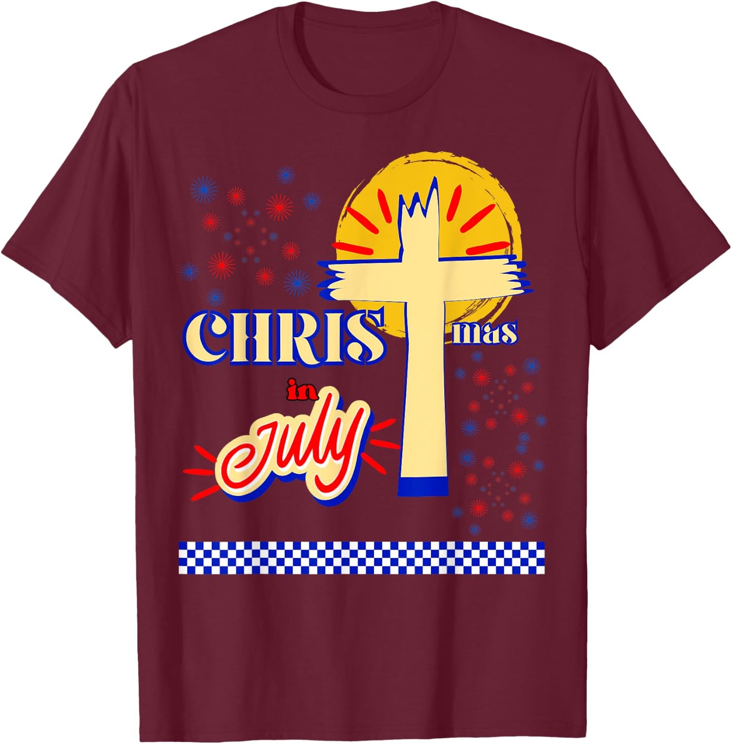 Retro Christmas In July Christian Jesus God Summer Beach BBQ Men Women Kids T-Shirt - T-Shirt | Maroon