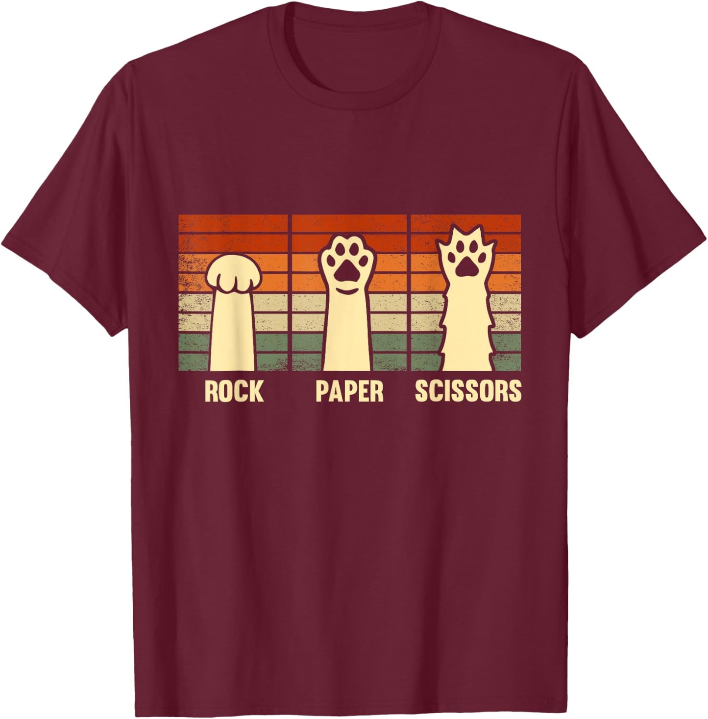 Rock Paper Scissors Hand Game Cute Paw Funny Cat Kids T-Shirt - T-Shirt | Maroon
