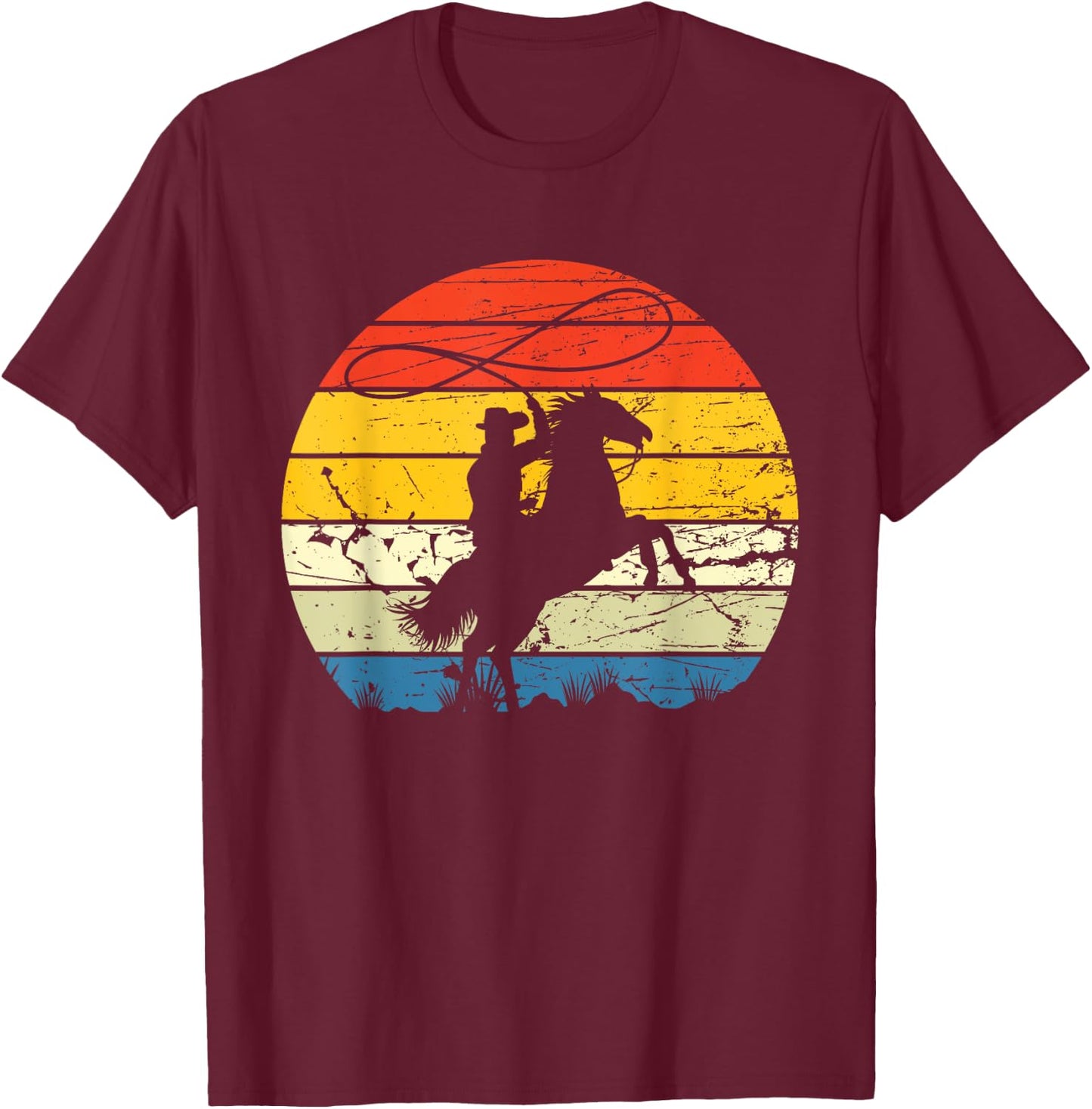 Horse Roping - Western Roper Equestrian Header Heeler Cowboy T-Shirt - T-Shirt | Maroon