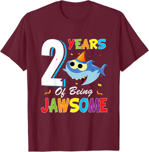 2 Years Old Boys Girls Gift Shark Jawsome 2nd Birthday T-Shirt - T-Shirt | Maroon