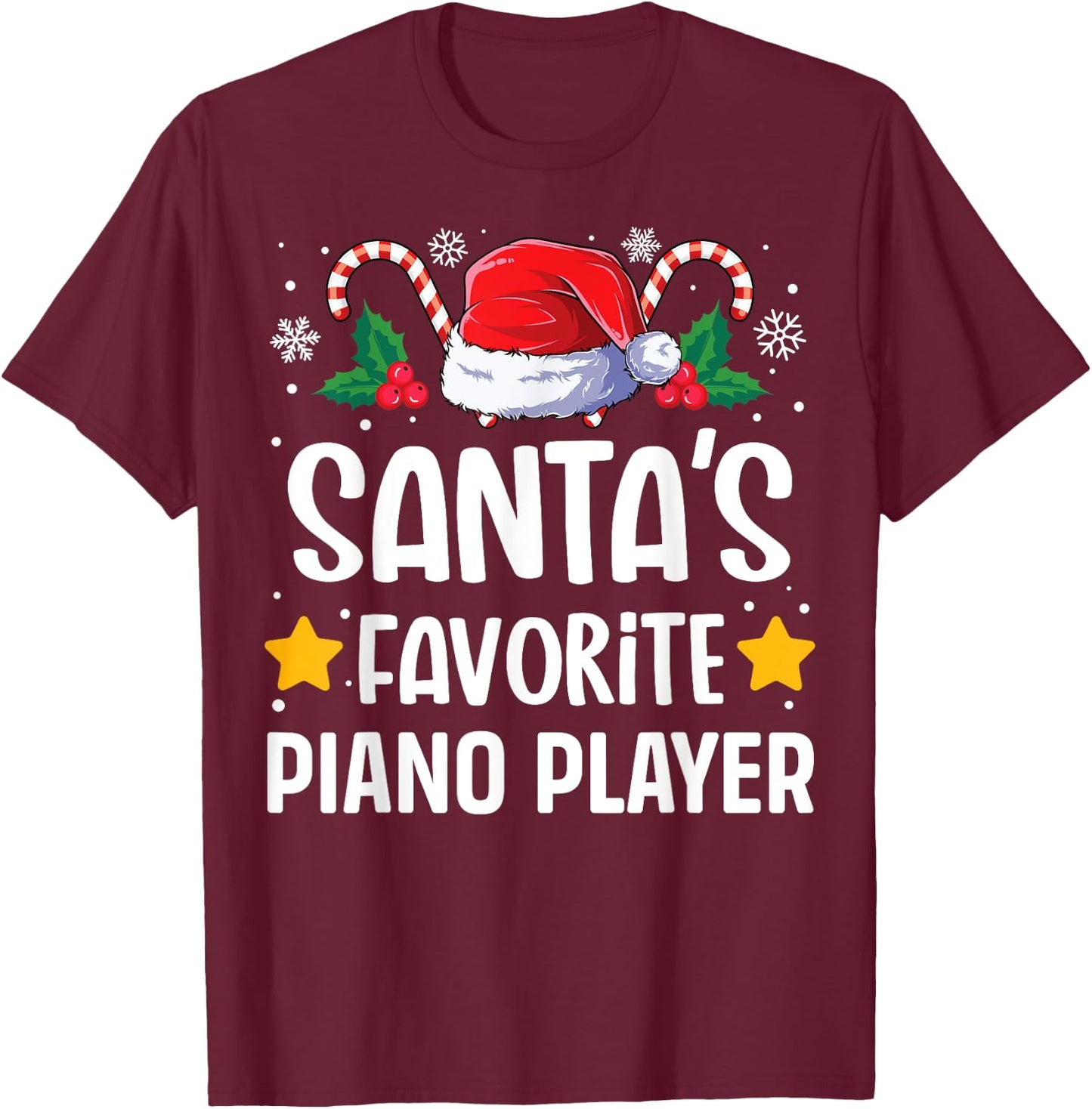 Santas Favorite Piano Player Christmas Matching Group Pajama T-Shirt - T-Shirt | Maroon