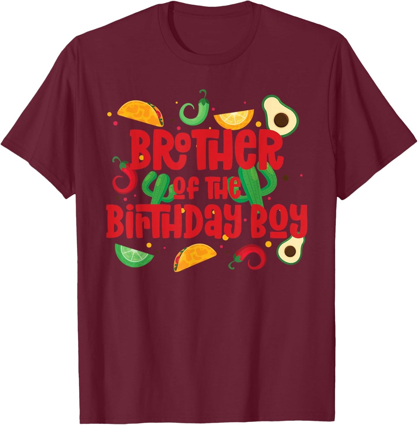 Brother Taco Twosday Fiesta Taco Birthday Theme Boy 2yr T-Shirt - T-Shirt | Maroon
