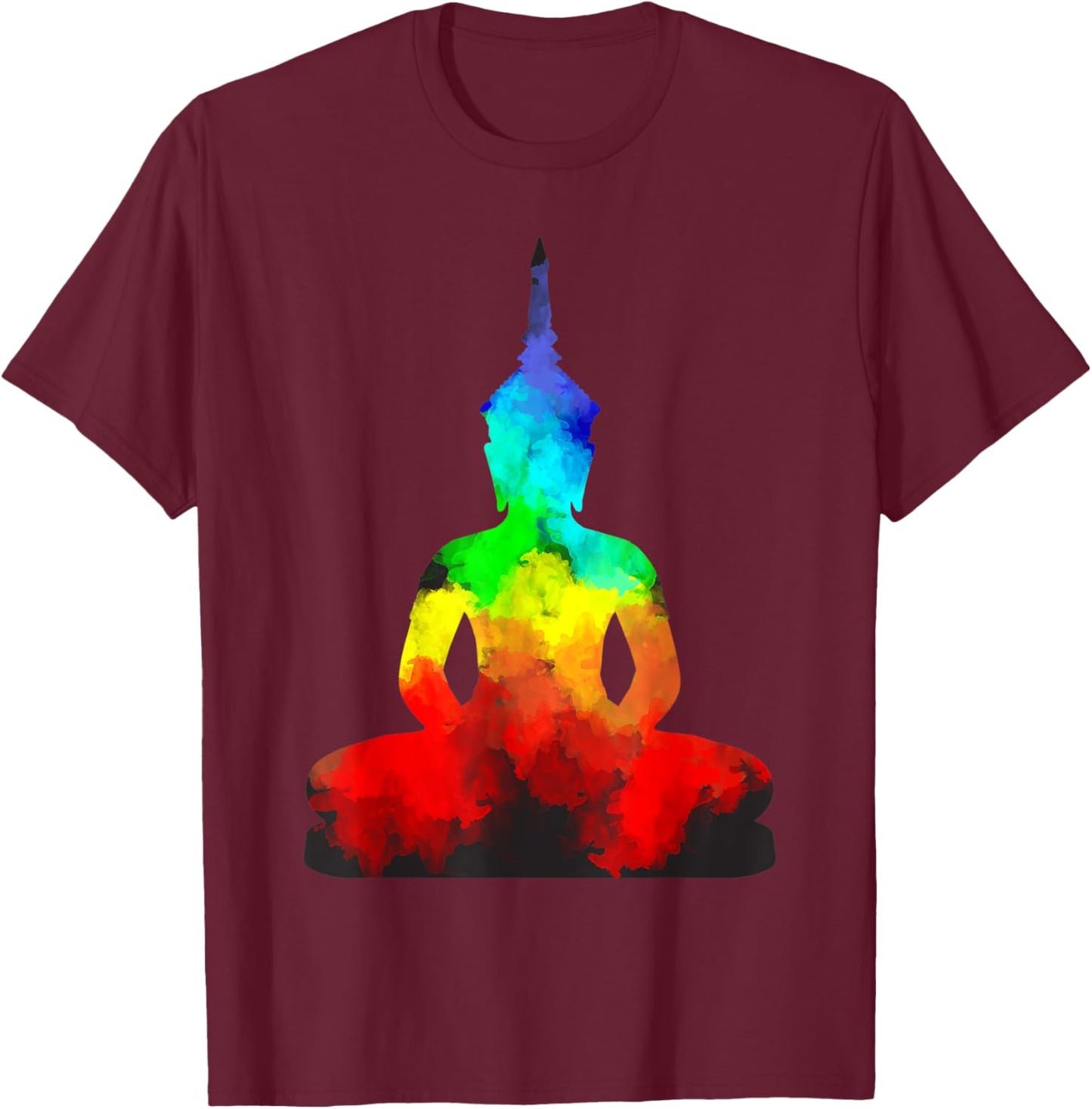 Buddha Rainbow Yoga Namaste Guru Spirit T-Shirt - T-Shirt | Maroon
