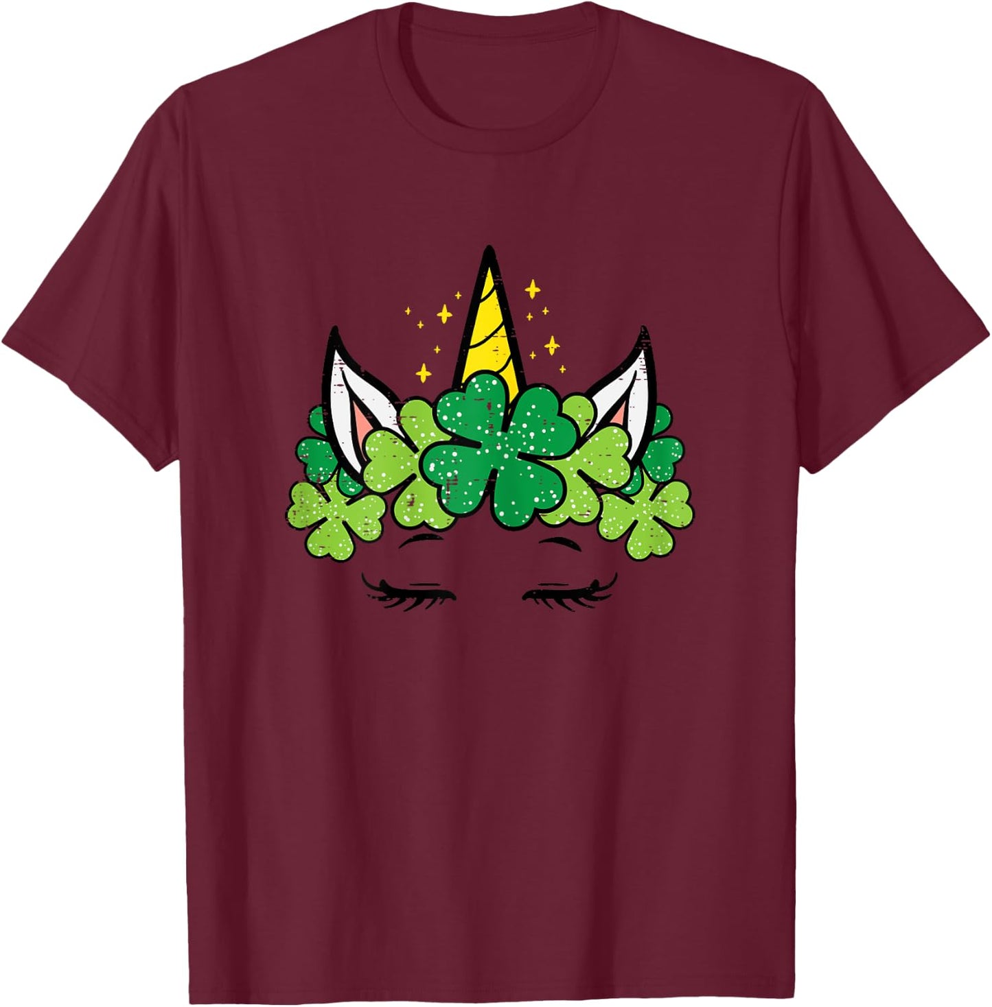 St Patricks Day Unicorn Face Shamrock Pattys Toddler Girls T-Shirt - T-Shirt | Maroon