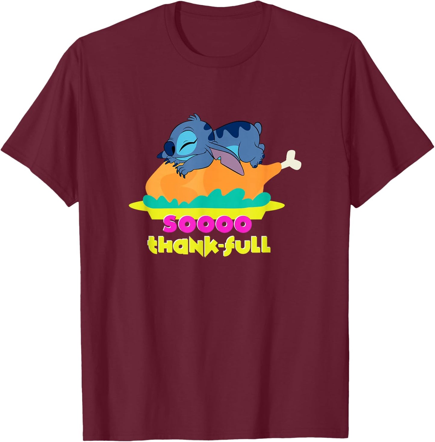 Disney Lilo & Stitch Thanksgiving Soooo Thankful Turkey Nap T-Shirt - T-Shirt | Maroon