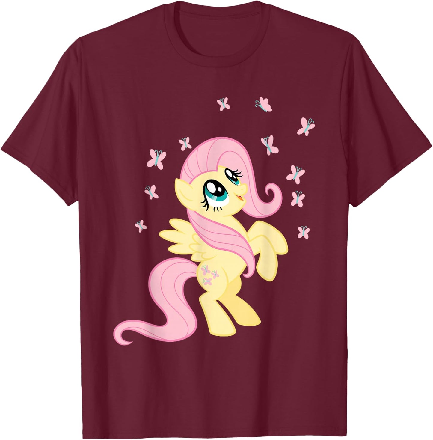 My Little Pony Fluttershy Surrounded by Butterflies T-Shirt - T-Shirt | Maroon