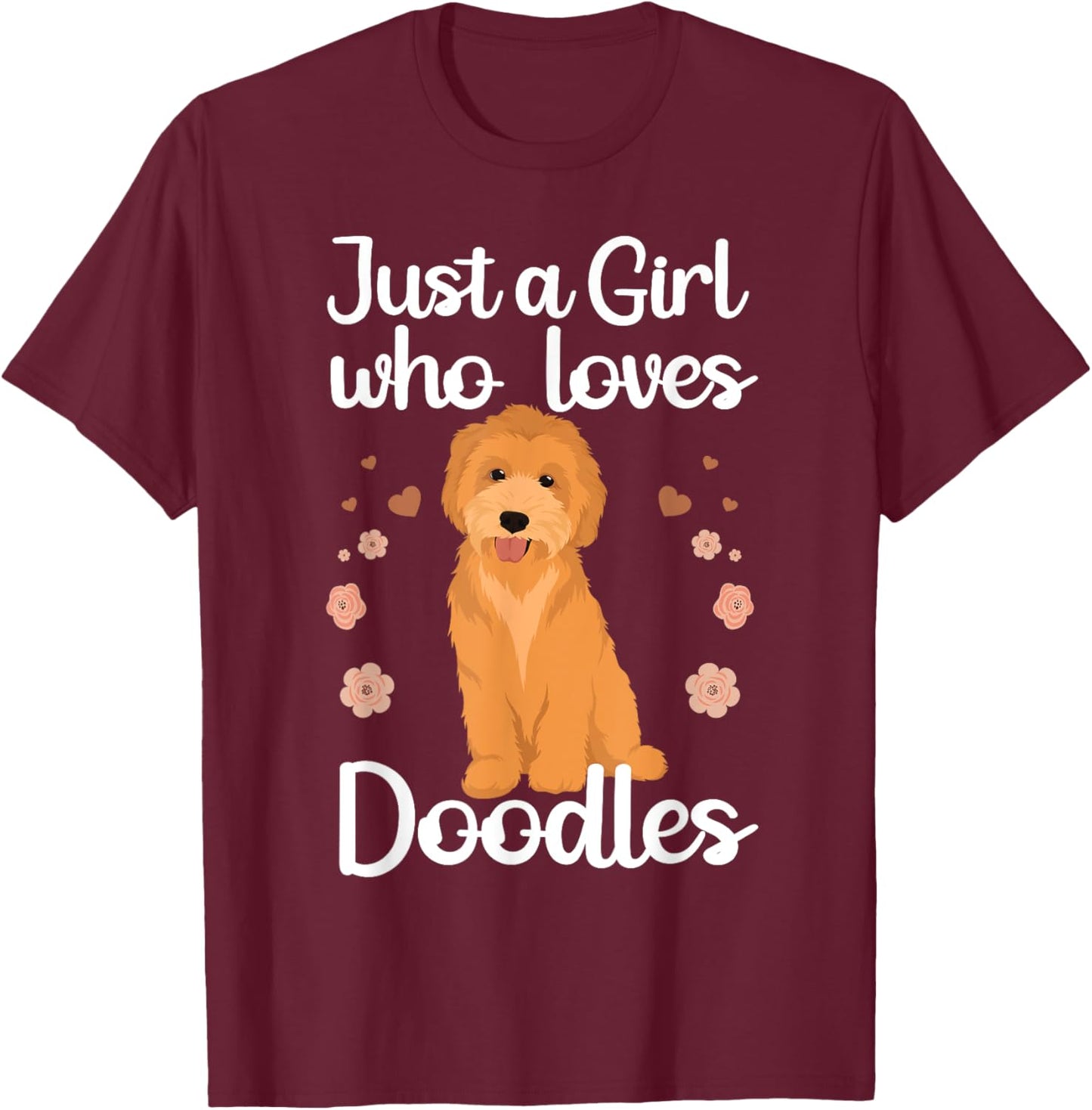 Cute Doodle Art Girls Mom Golden Doodle Dog Lovers T-Shirt - T-Shirt | Maroon