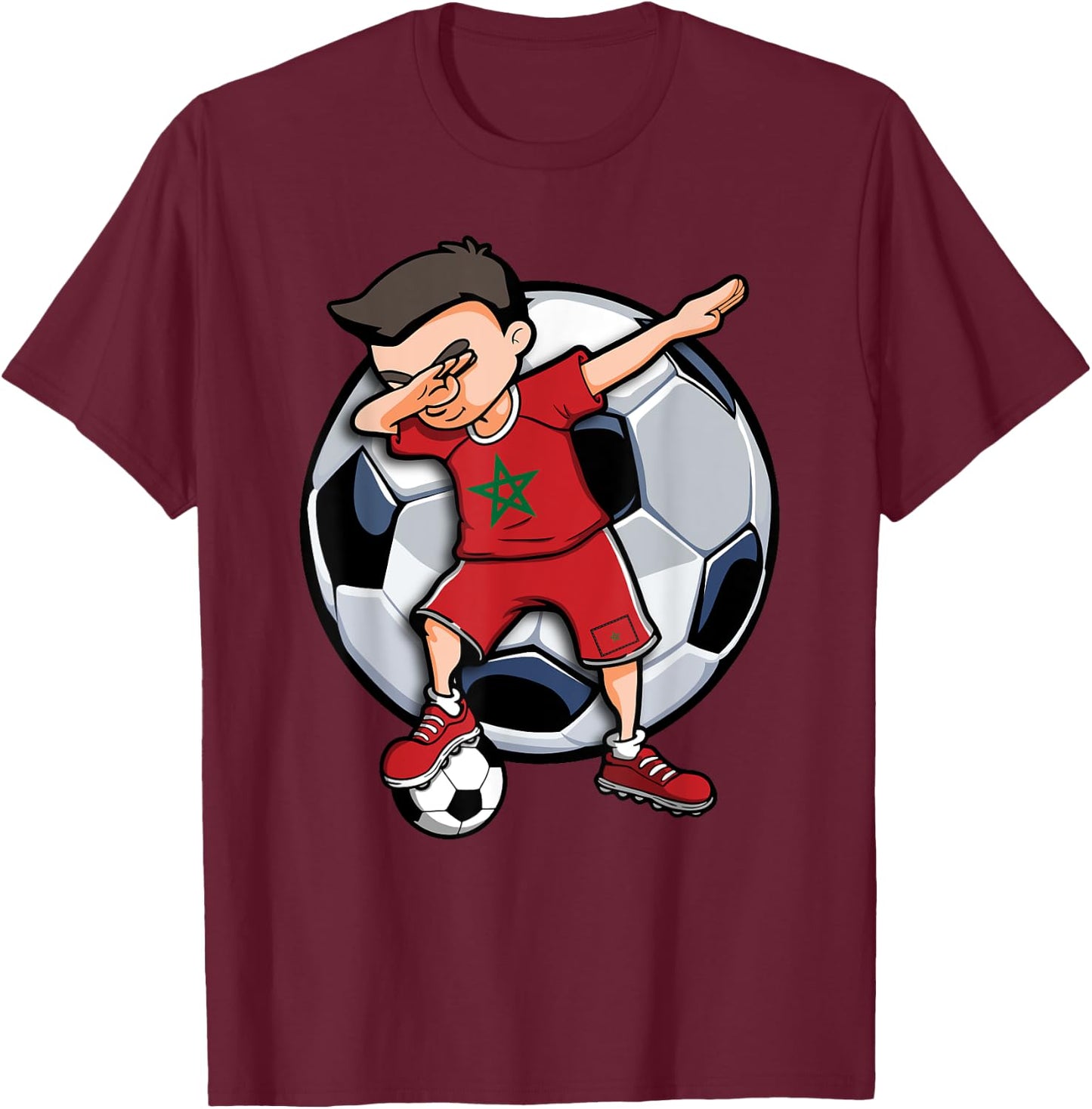 Dabbing Soccer Boy Morocco Football Fan Jersey Moroccan Flag T-Shirt - T-Shirt | Maroon