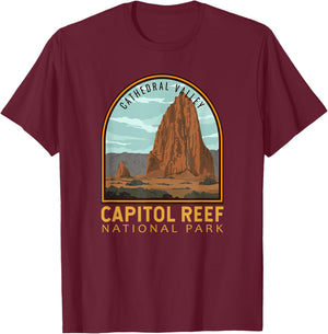 Capitol Reef National Park Cathedral Valley Vintage Emblem T-Shirt - T-Shirt | Maroon