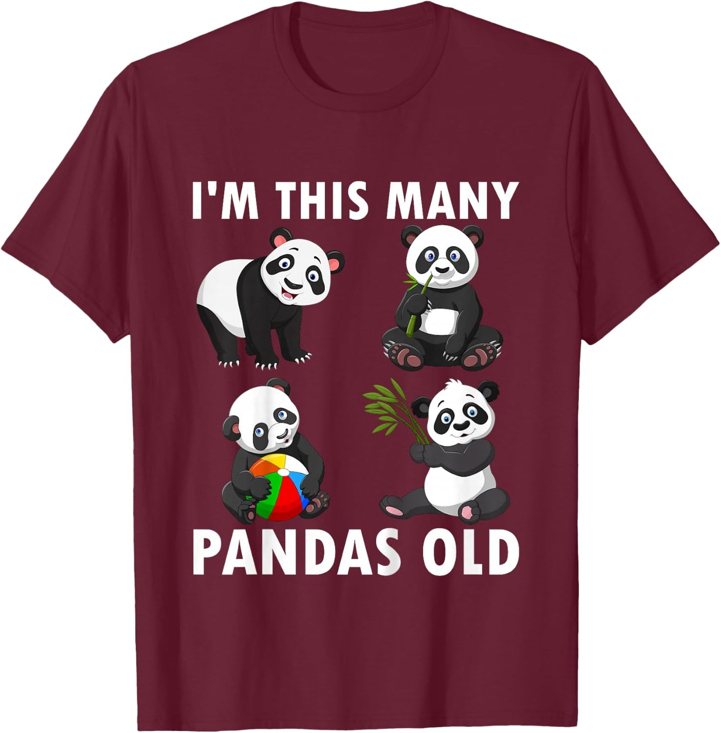 Kids 4 Year Old Boy Pandas Old 4th Birthday Kids T-Shirt - T-Shirt | Maroon