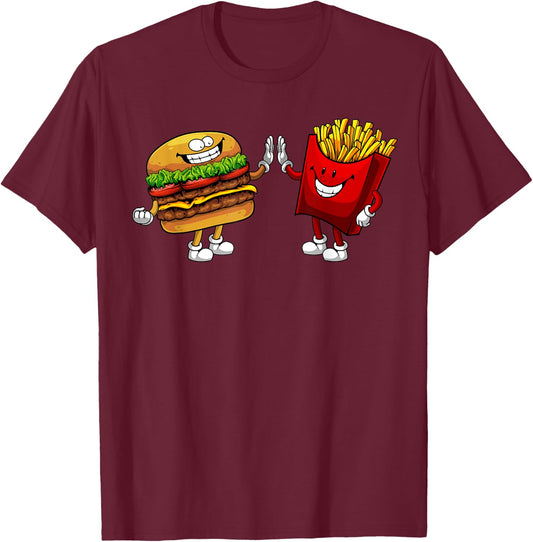 Cute Hamburger Art Men Women Hamburger French Fries Lovers T-Shirt - T-Shirt | Maroon
