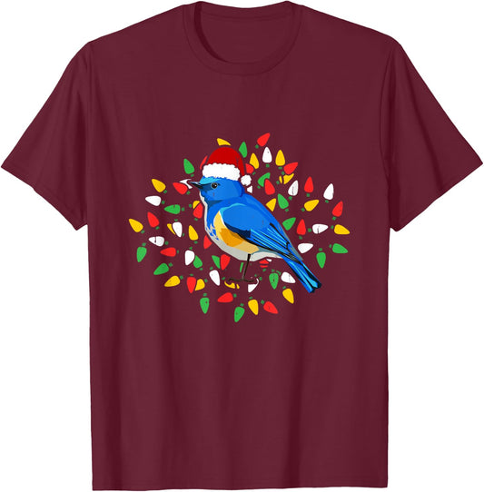 Holiday Xmas Santa Hat Himalayan Bluetail Bird Christmas T-Shirt - T-Shirt | Maroon