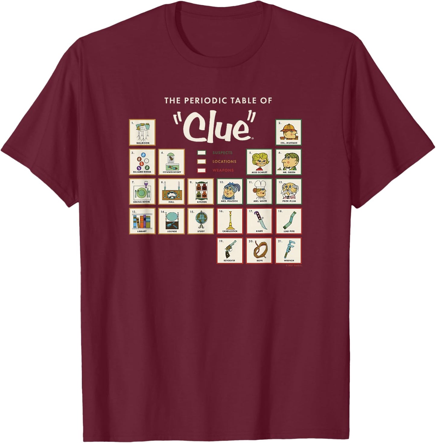 Clue The Periodic Table of Clue T-Shirt - T-Shirt | Maroon