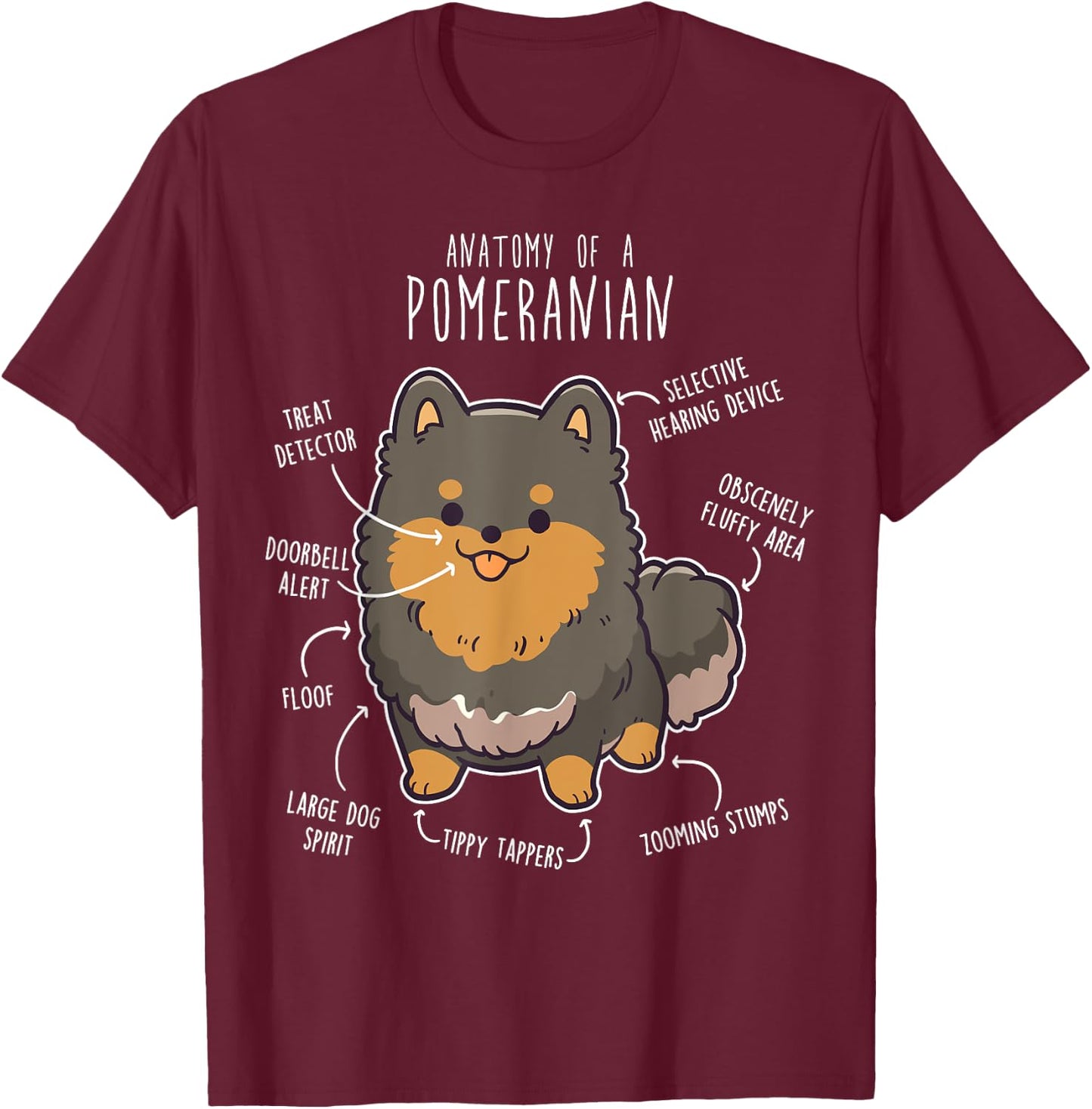 Black and Tan Pomeranian Dog Anatomy, Funny Cute Pet Pom Mom T-Shirt - T-Shirt | Maroon