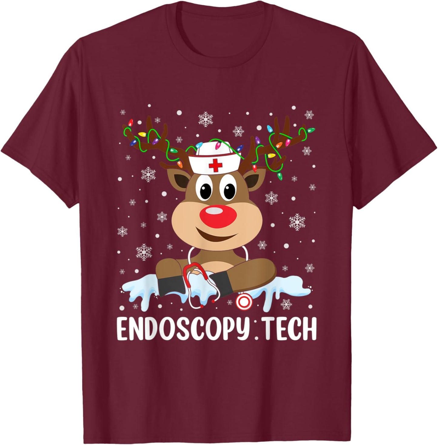Love Tech Life Reindeer Xmas Endoscopy Tech Christmas Pajama T-Shirt - T-Shirt | Maroon