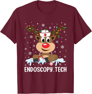 Love Tech Life Reindeer Xmas Endoscopy Tech Christmas Pajama T-Shirt - T-Shirt | Maroon