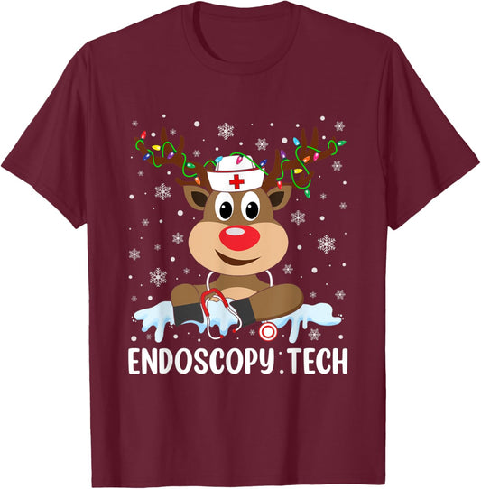 Love Tech Life Reindeer Xmas Endoscopy Tech Christmas Pajama T-Shirt - T-Shirt | Maroon