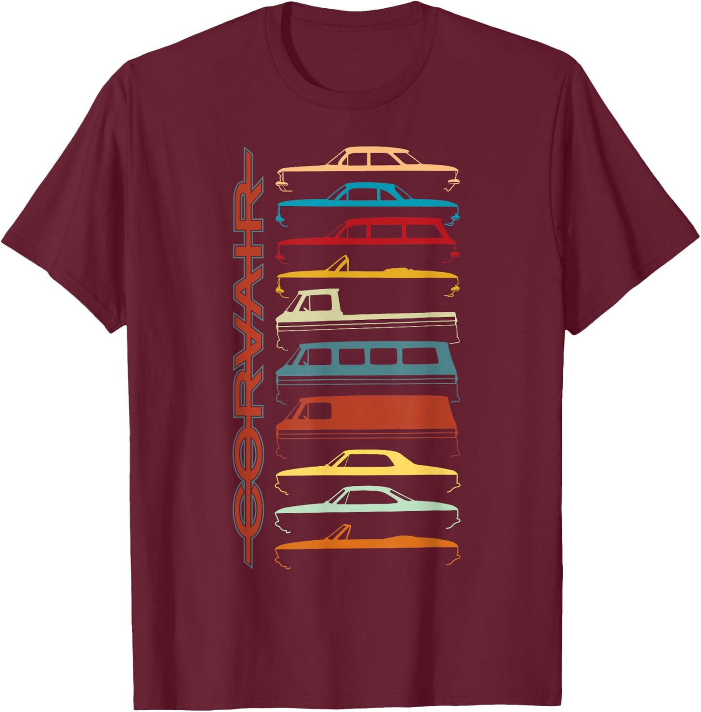 FlatSix Graphics LLc Corvair All Model Sillhouettes - -Adults, Black, Short Sleeve, , Small T-Shirt - T-Shirt | Maroon