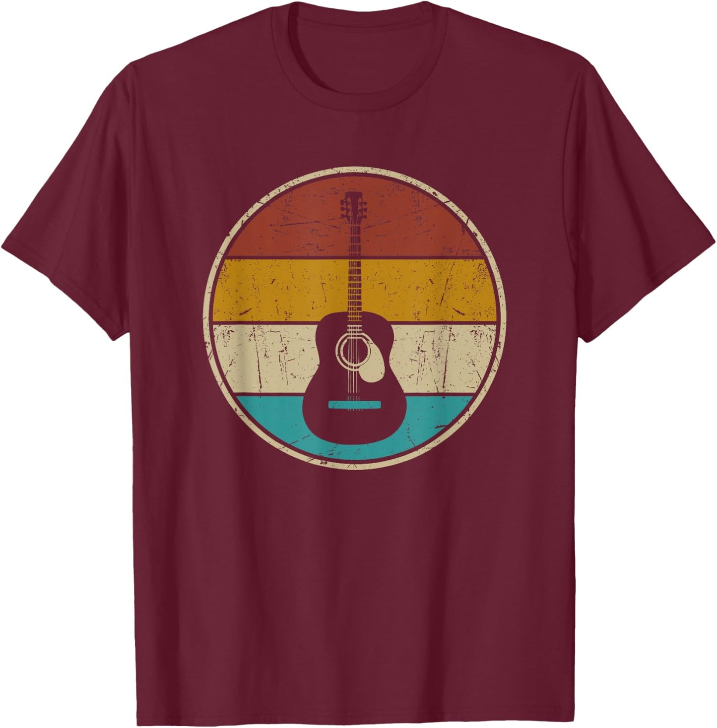 Guitar Retro Sunset Music Band Guitarist Bassist Musician T-Shirt - T-Shirt | Maroon