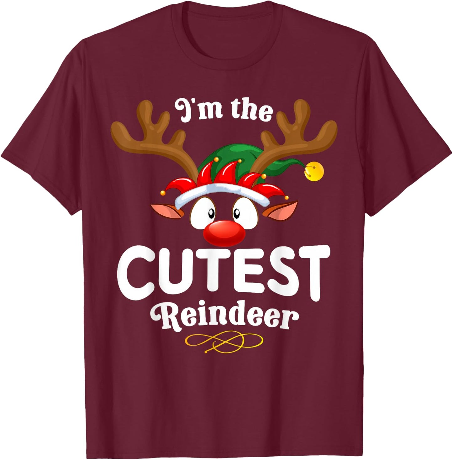 Christmas PJS Cutest XMas Reindeer Matching T-Shirt - T-Shirt | Maroon