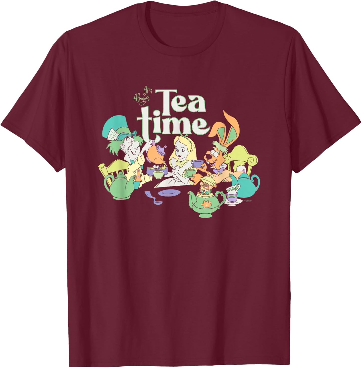 Disney Alice in Wonderland It’s Always Tea Time Vintage T-Shirt - T-Shirt | Maroon