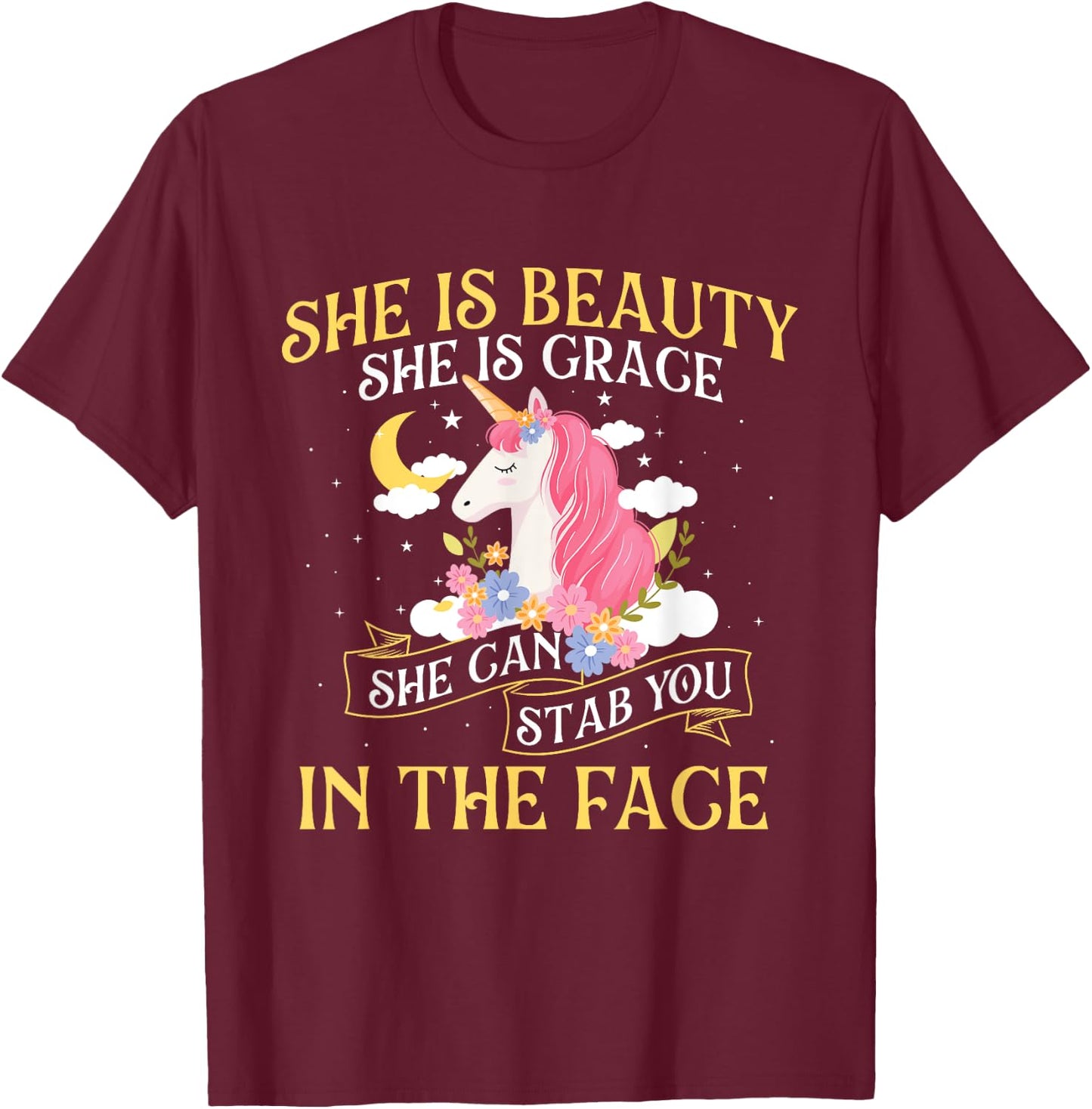 She Is Beauty - Mythical Animal Rainbow Unicorn Magical T-Shirt - T-Shirt | Maroon