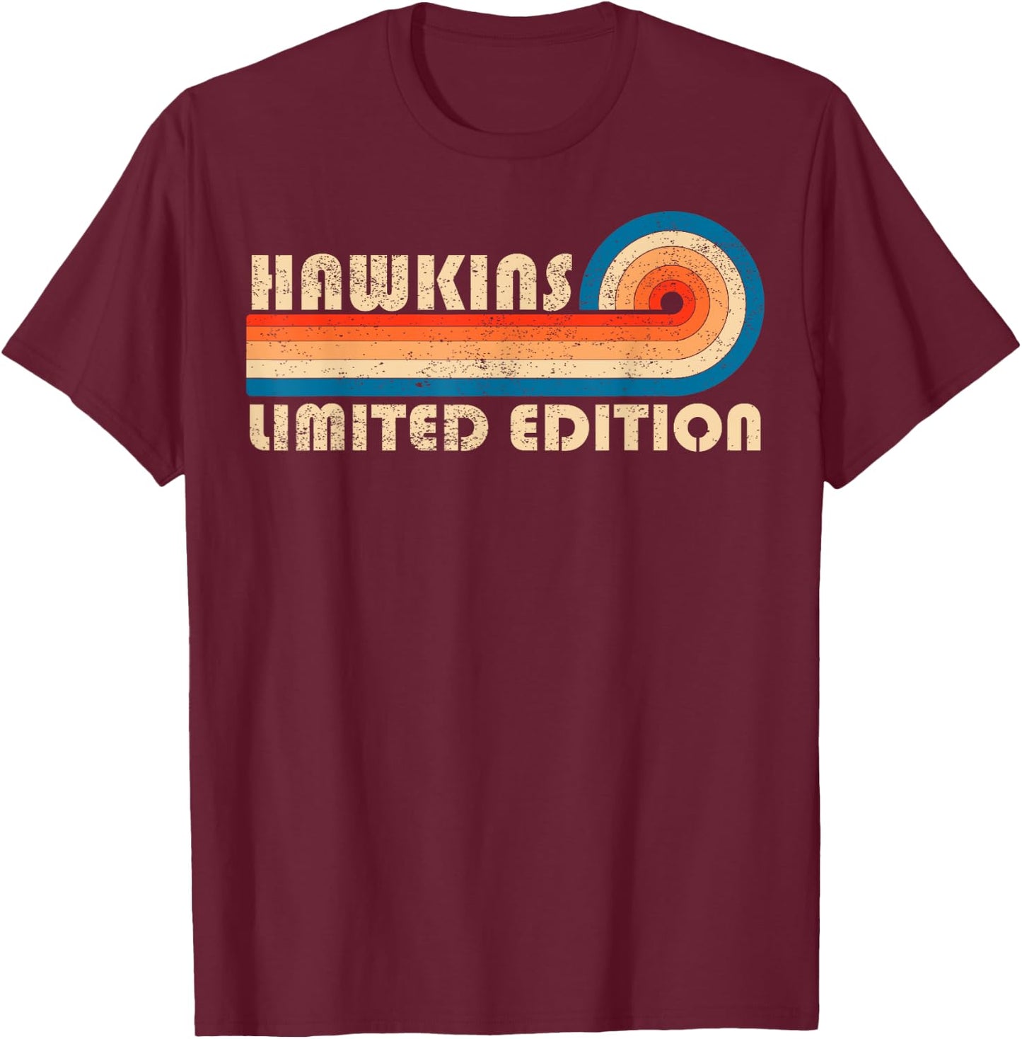 Last Name Matching Family Name Hawkins Surname Retro Vintage 80s 90s Birthday Reunion T-Shirt - T-Shirt | Maroon