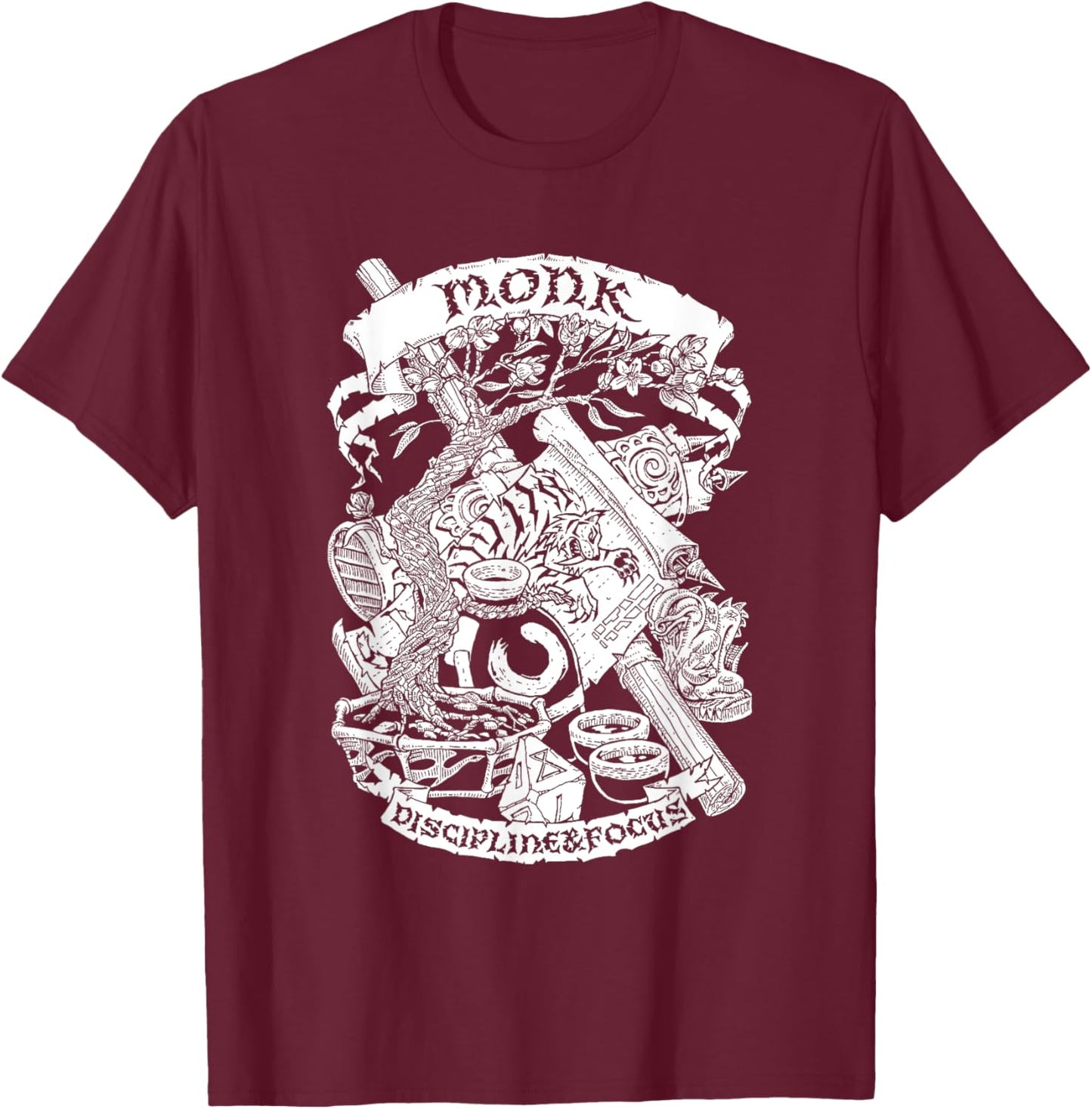 Fantasy Role-Playing Game (RPG) Monk T-Shirt - T-Shirt | Maroon