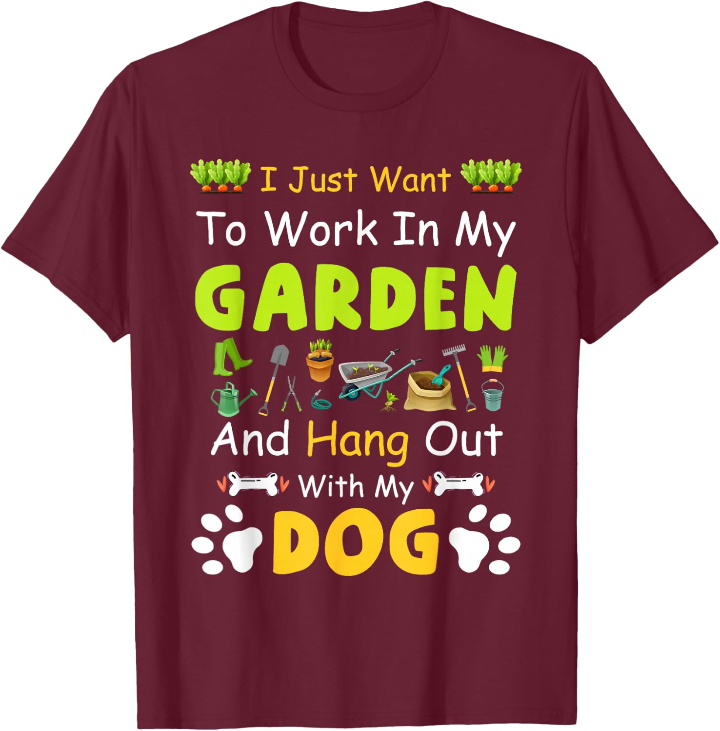 Hang Out With My dog Funny Gardening Dog Lovers - Black, -Adults & Kids, Short Sleeve, Classic Fit, Cotton, Polyester, Small T-Shirt - T-Shirt | Maroon