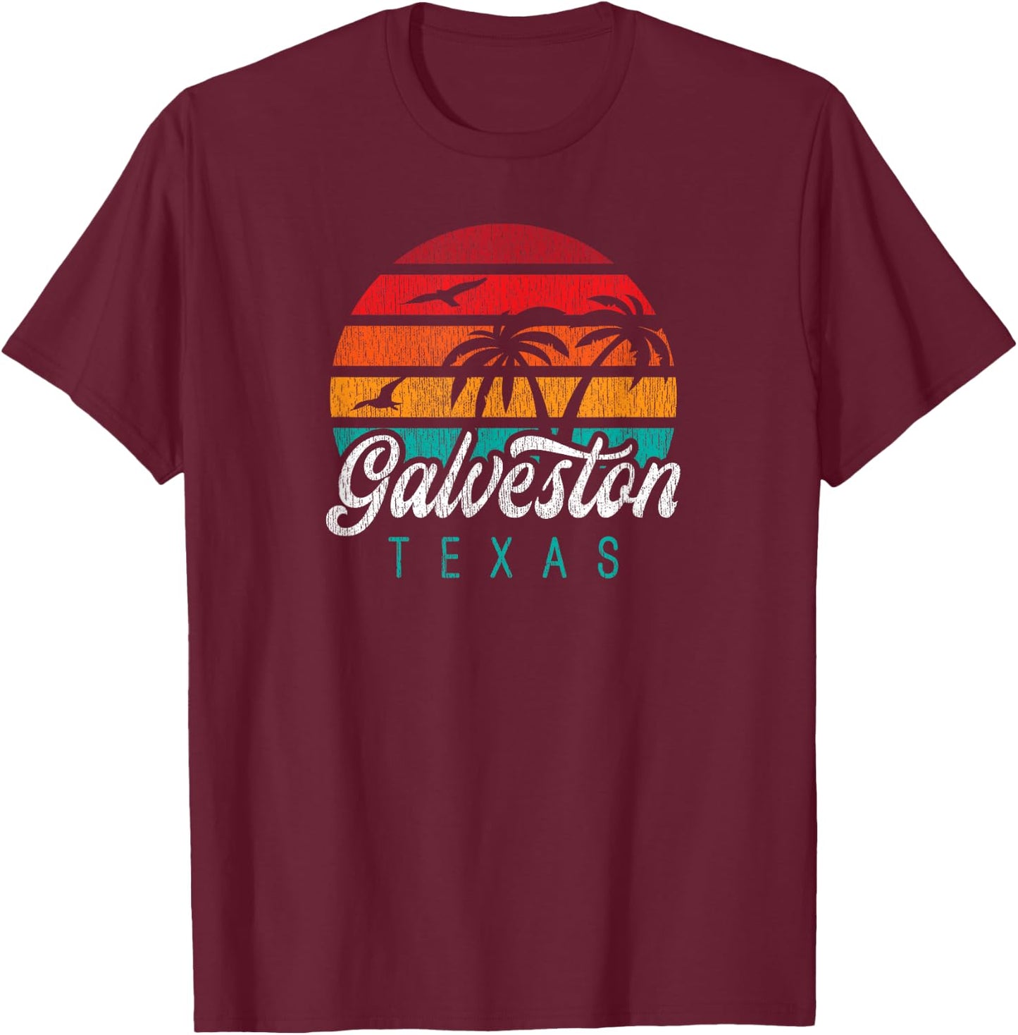 GALVESTON TX, Galveston Texas Sunset Design T-Shirt - T-Shirt | Maroon