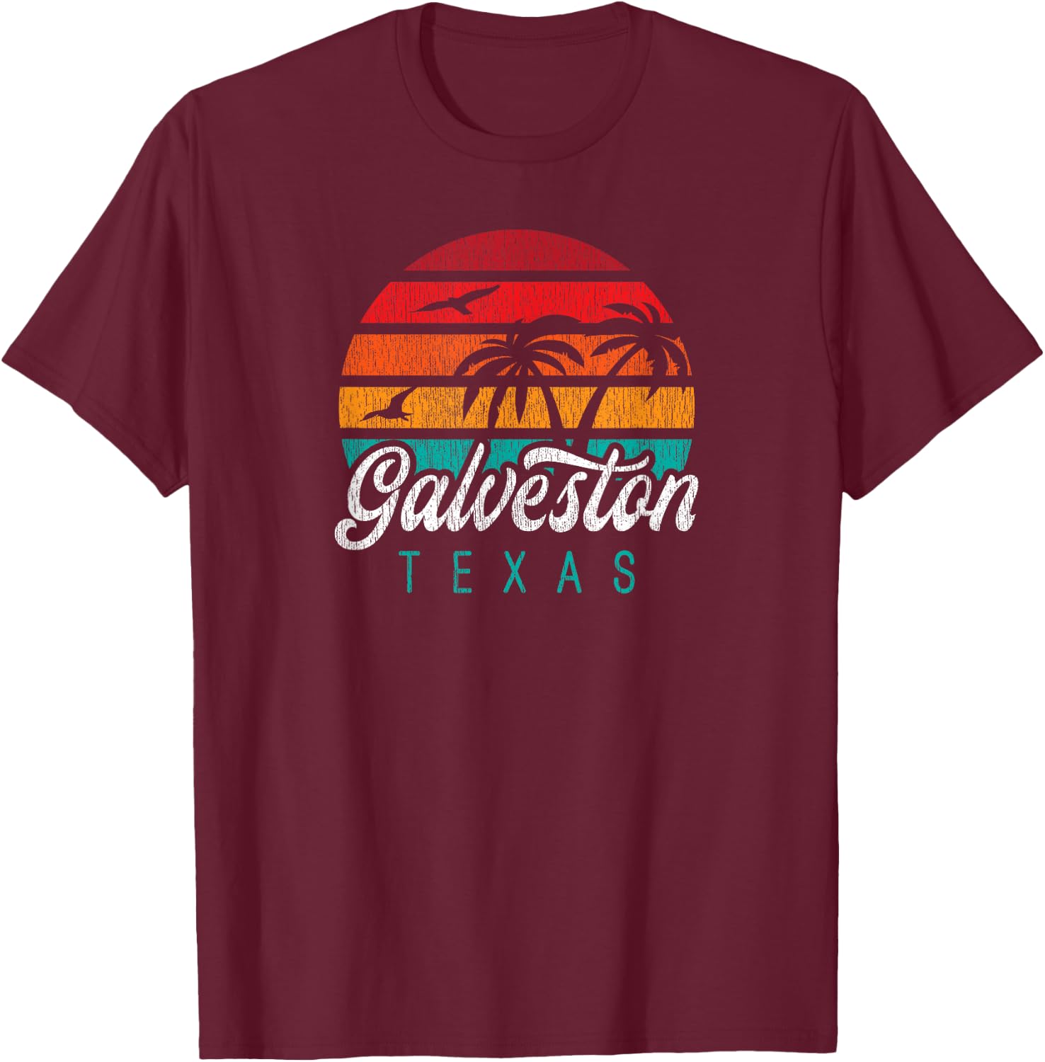 GALVESTON TX, Galveston Texas Sunset Design T-Shirt - T-Shirt | Maroon