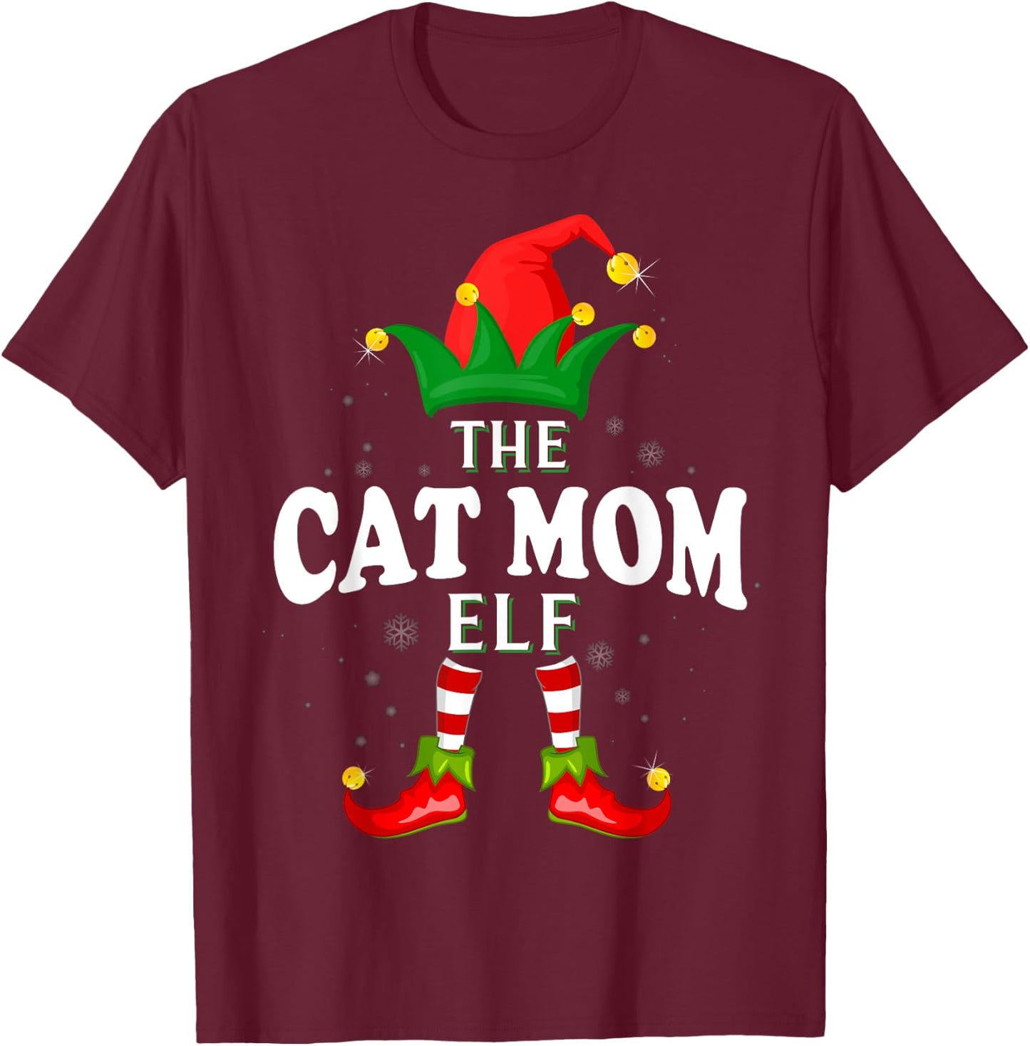 Xmas Cat mom Elf Family Matching Christmas Pajama T-Shirt - T-Shirt | Maroon
