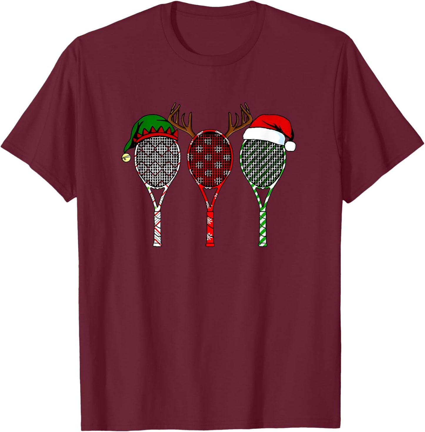 Tennis Merry Chistmas 3 tennis racket christmas T-Shirt - T-Shirt | Maroon