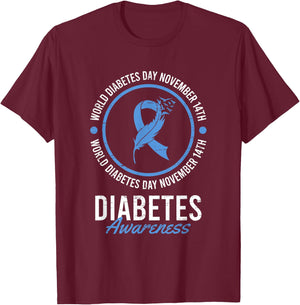 World Diabetes Day November Disease Awareness Insulin Type 1 T-Shirt - T-Shirt | Maroon
